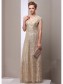 Sheath Gold Sequins Lace V-Neck Long Mother of The Bride Dresses 99605014