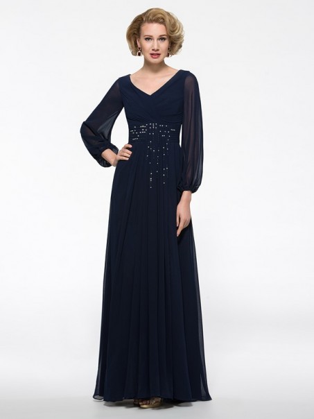 Long Sleeves V-Neck Chiffon Mother of The Bride Dresses 99605016 Long Sleeves V-Neck Chiffon Mother of The Bride Dresses 99605016