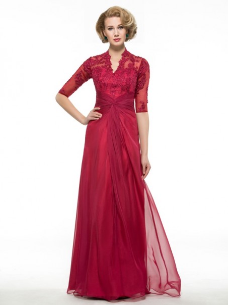 Half Sleeves Lace Chiffon Long Mother of The Bride Dresses 99605019