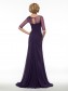 Half Sleeves Illusion Neckline Lace Chiffon Long Purple Mother of The Bride Dresses 99605020