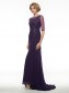 Half Sleeves Illusion Neckline Lace Chiffon Long Purple Mother of The Bride Dresses 99605020