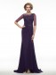 Half Sleeves Illusion Neckline Lace Chiffon Long Purple Mother of The Bride Dresses 99605020