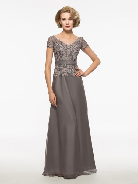 A-Line Short Sleeves Lace Chiffon V-Neck Mother of The Bride Dresses 99605021 A-Line Short Sleeves Lace Chiffon V-Neck Mother of The Bride Dresses 99605021