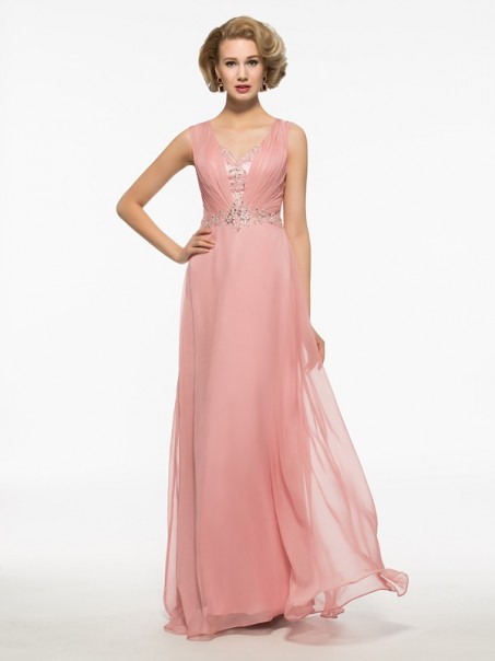 Long Pink Lace Chiffon V-Neck Mother of The Bride Dresses 99605024 Long Pink Lace Chiffon V-Neck Mother of The Bride Dresses 99605024