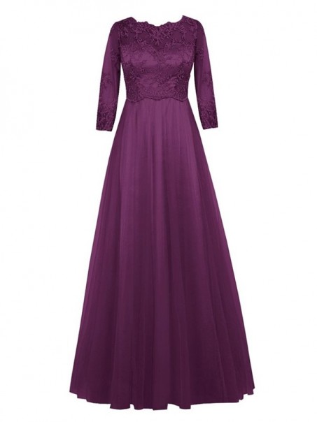 Purple 3/4 Length Sleeves Lace Chiffon Long Mother of The Bride Dresses 99605028 Purple 3/4 Length Sleeves Lace Chiffon Long Mother of The Bride Dresses 99605028