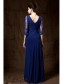 Long Blue 3/4 Length Sleeves Lace Chiffon Long Mother of The Bride Dresses 99605029