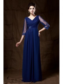 Long Blue 3/4 Length Sleeves Lace Chiffon Long Mother of The Bride Dresses 99605029