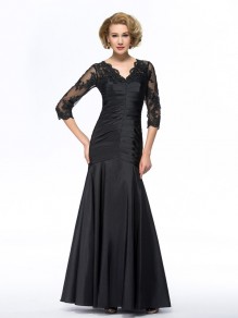 Long Black 3/4 Length Sleeves Lace Long Mother of The Bride Dresses 99605030