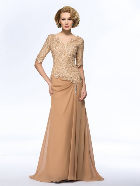Long Half Sleeves V-Neck Lace Chiffon Long Mother of The Bride Dresses 99605033 Long Half Sleeves V-Neck Lace Chiffon Long Mother of The Bride Dresses 99605033