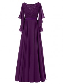 Long Purple Beaded Lace Chiffon Long Mother of The Bride Dresses 99605035