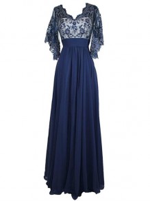Long Blue V-Neck Lace Chiffon Long Mother of The Bride Dresses 99605037 Long Blue V-Neck Lace Chiffon Long Mother of The Bride Dresses 99605037