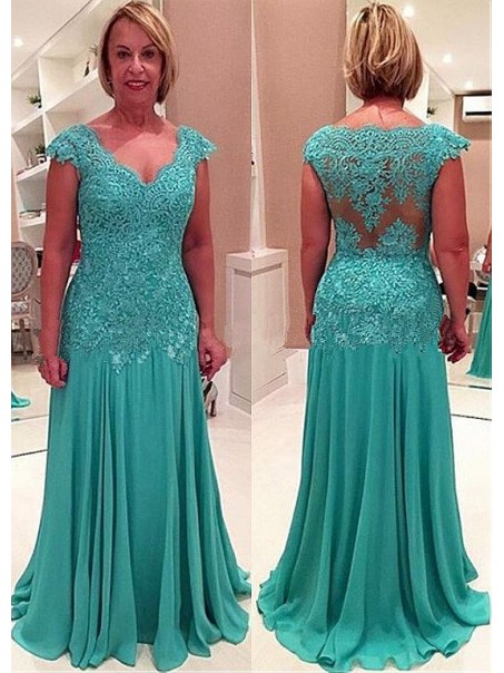 Elegant Chiffon Lace Appliques V-Neck Mother of The Bride and Groom Dresses 99605044