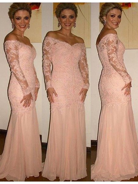 Long Sleeves Off-the-Shoulder Lace Mother of The Bride and Groom Dresses 99605049