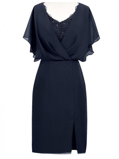 Beaded Chiffon V-Neck Mother of The Bride and Groom Dresses 99605063