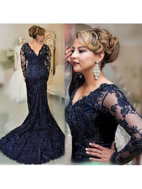 Mermaid V-Neck Lace Long Sleeves Mother of The Bride and Groom Dresses 99605064