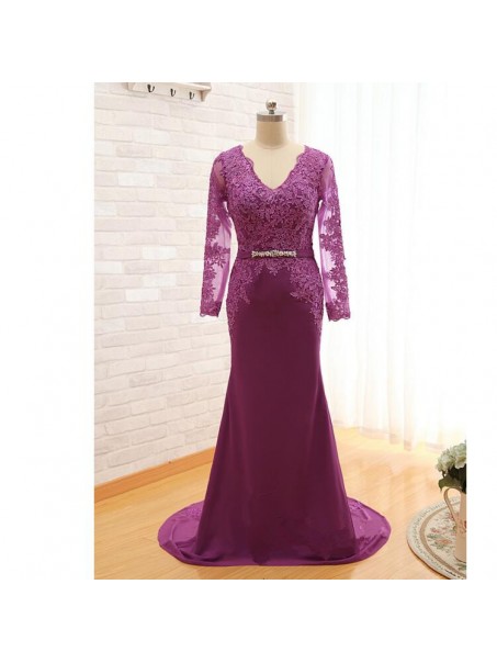 Mermaid Long Sleeves V-Neck Lace Mother of The Bride and Groom Dresses 99605071