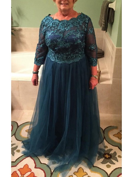 3/4 Length Sleeves Tulle Plus Size Mother of The Bride Dresses 99605089