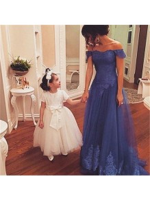 Lace Appliques and Tulle Off-the-Shoulder Mother of The Bride Dresses 99605090