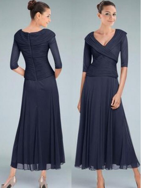 A-Line V-Neck Tea Length Mother of The Bride Dresses 99605093