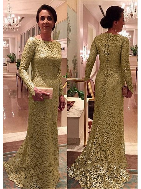 Mermaid Long Sleeves Lace Long Mother of The Bride Dresses 99605101