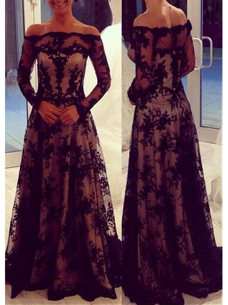 A-Line Off-the-Shoulder Long Sleeves Lace Mother of The Bride Dresses 99605114