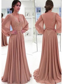A-line Chiffon V-Neck Long Sleeves Lace Mother of The Bride Dresses 99605116