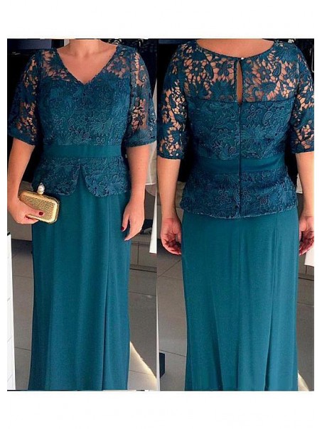 Lace and Chiffon V-Neck Mother of The Bride Dresses 99605117