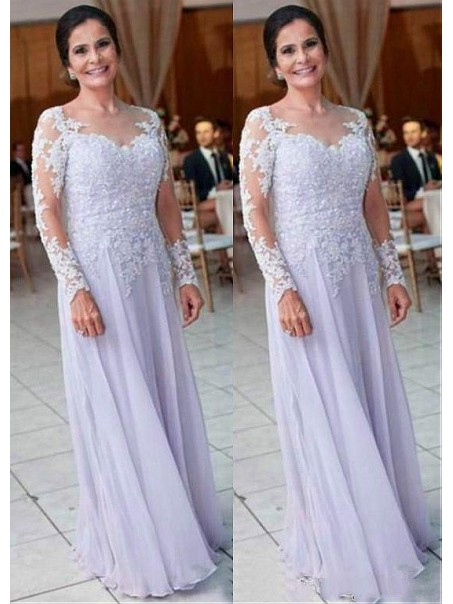 A-Line Long Sleeves Chiffon Mother of The Bride Dresses 99605122