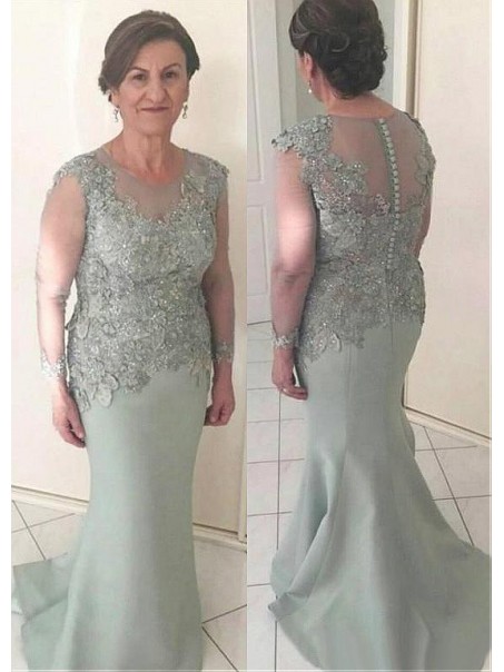 Mermaid Long Sleeves Mother of The Bride Dresses with Beaded and Lace Appliques 99605131