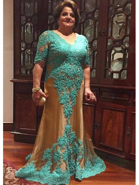 Long Lace and Tulle V-Neck Mother of The Bride Dresses 99605139 Long Lace and Tulle V-Neck Mother of The Bride Dresses 99605139