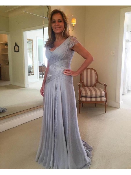Elegant Chiffon Lace V-Neck Long Mother of The Bride Dresses 99605140
