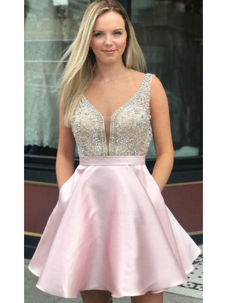 Short Pink Beaded Prom Dress Homecoming Dresses Graduation Party Dresses 99701015