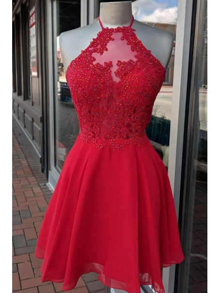 Short Red Beaded Lace Prom Dress Homecoming Dresses Graduation Party Dresses 99701029