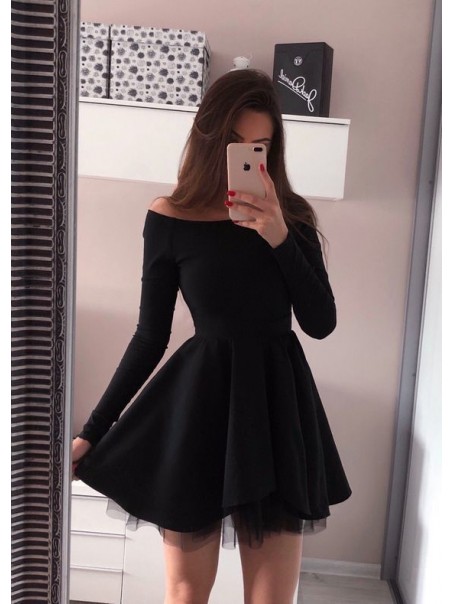 Short Black Prom Dress Long Sleeves Homecoming Dresses Graduation Party Dresses 99701084