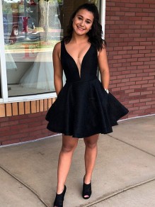 Short Black Satin Prom Dress Homecoming Graduation Cocktail Dresses 99701144