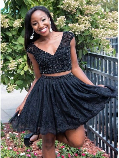 Short Black Lace Prom Dress Homecoming Graduation Cocktail Dresses 99701206