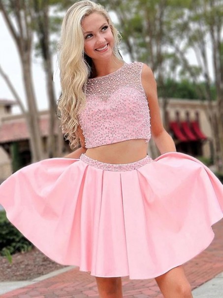 Short Beaded Pink Prom Dress Homecoming Graduation Cocktail Dresses 99701241