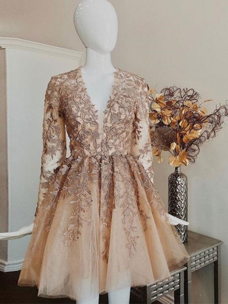Short Prom Dress Long Sleeves Lace Homecoming Graduation Cocktail Dresses 99701255