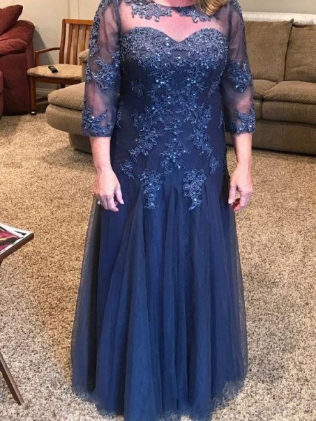 Lace 3/4 Length Sleeves Navy Blue Mother of the Bride Dresses 99702038