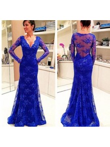 Mermaid Long Sleeves Lace V-Neck Mother of the Bride Dresses 99702046
