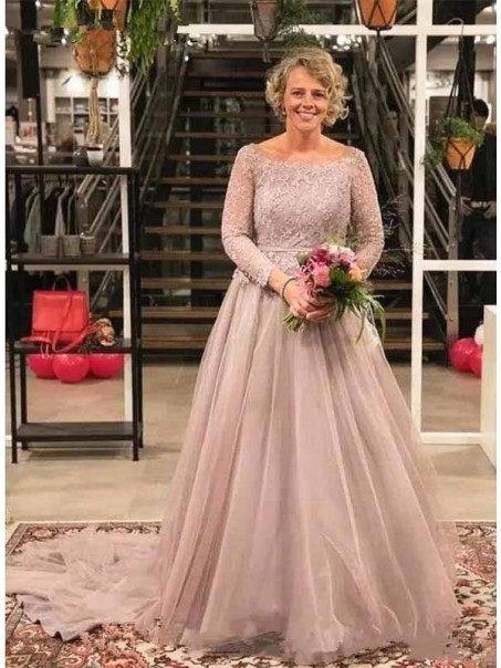 A-Line Lace Tulle Long Mother of the Bride Dresses 99702058