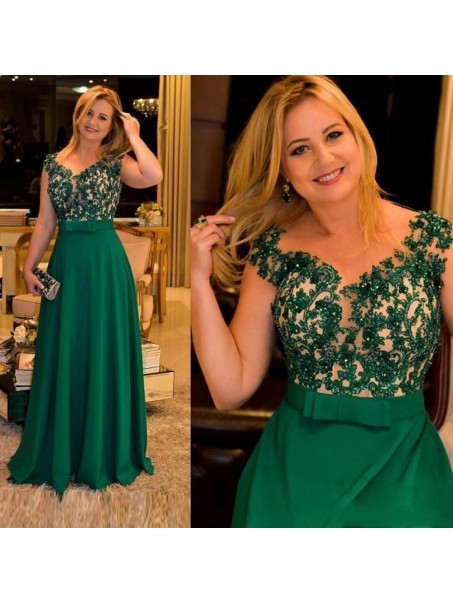 A-Line Beaded Lace Long Green Mother of the Bride Dresses 99702063