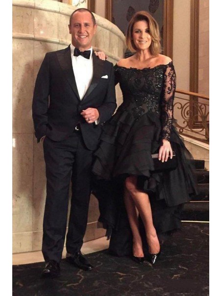 High Low Beaded Lace Black Mother of the Bride Dresses 99702065