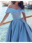 Long Blue Off-the-Shoulder Satin Prom Dresses Formal Evening Gowns 99901022